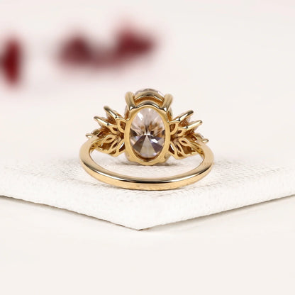 Oval Cut Cluster Setting Lab Diamond Engagement Ring - View 3