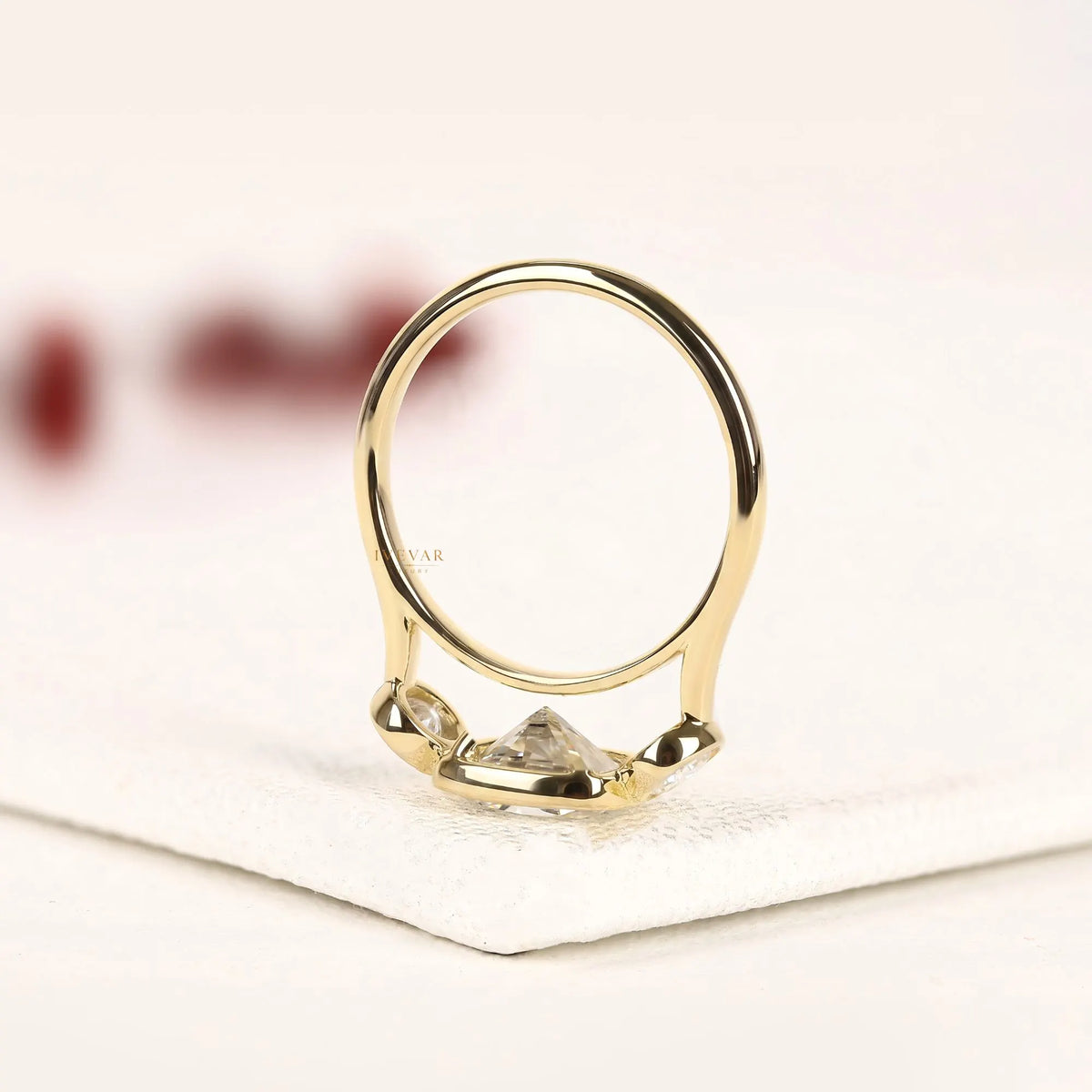 bezel setting three stone cushion lab diamond ring - view 4