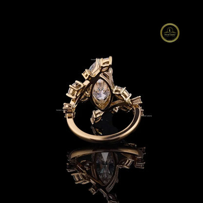 Marquise Lab Diamond Floral Cluster Statement Ring - View 4