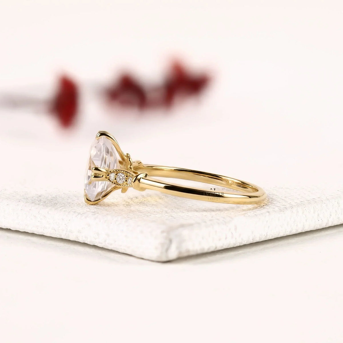 Rose Cushion Moissanite Diamond Solitaire Engagement Ring - View 4