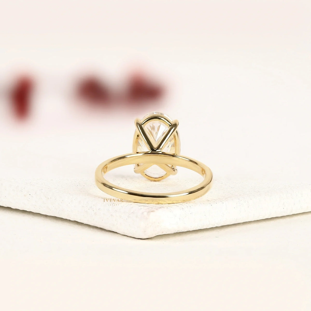 Oval Cut Lab Diamond Solitaire Ring with Cathedral Setting - View 4