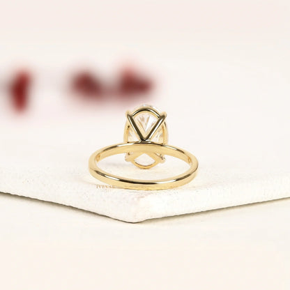 Oval Cut Lab Diamond Solitaire Ring with Cathedral Setting - View 4