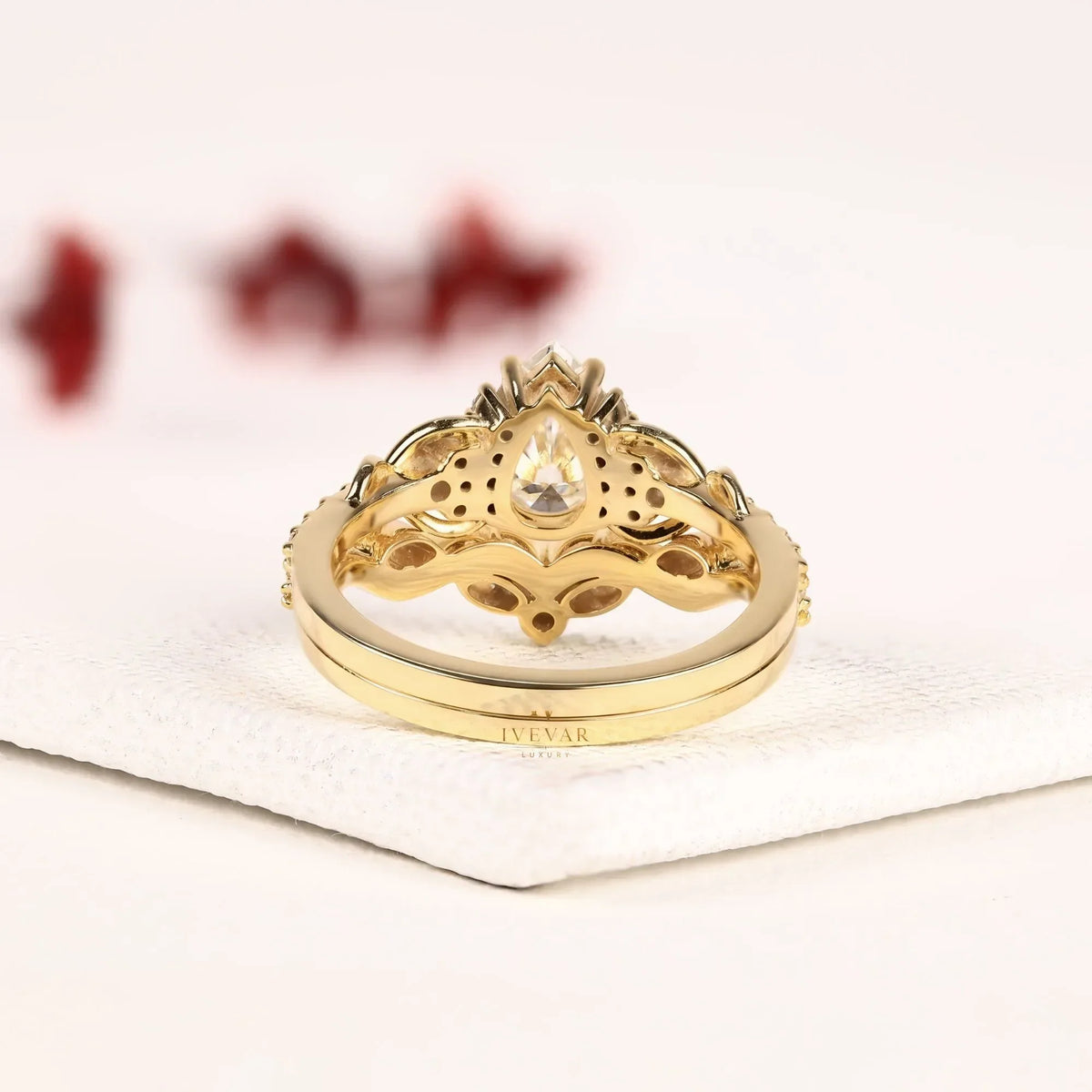 pear cut infinity lab diamond bridal set - view 4