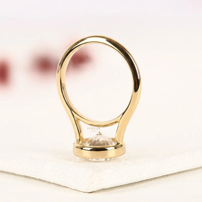 Round Cut Moissanite Diamond Bezel Set Solitaire Ring - View 4
