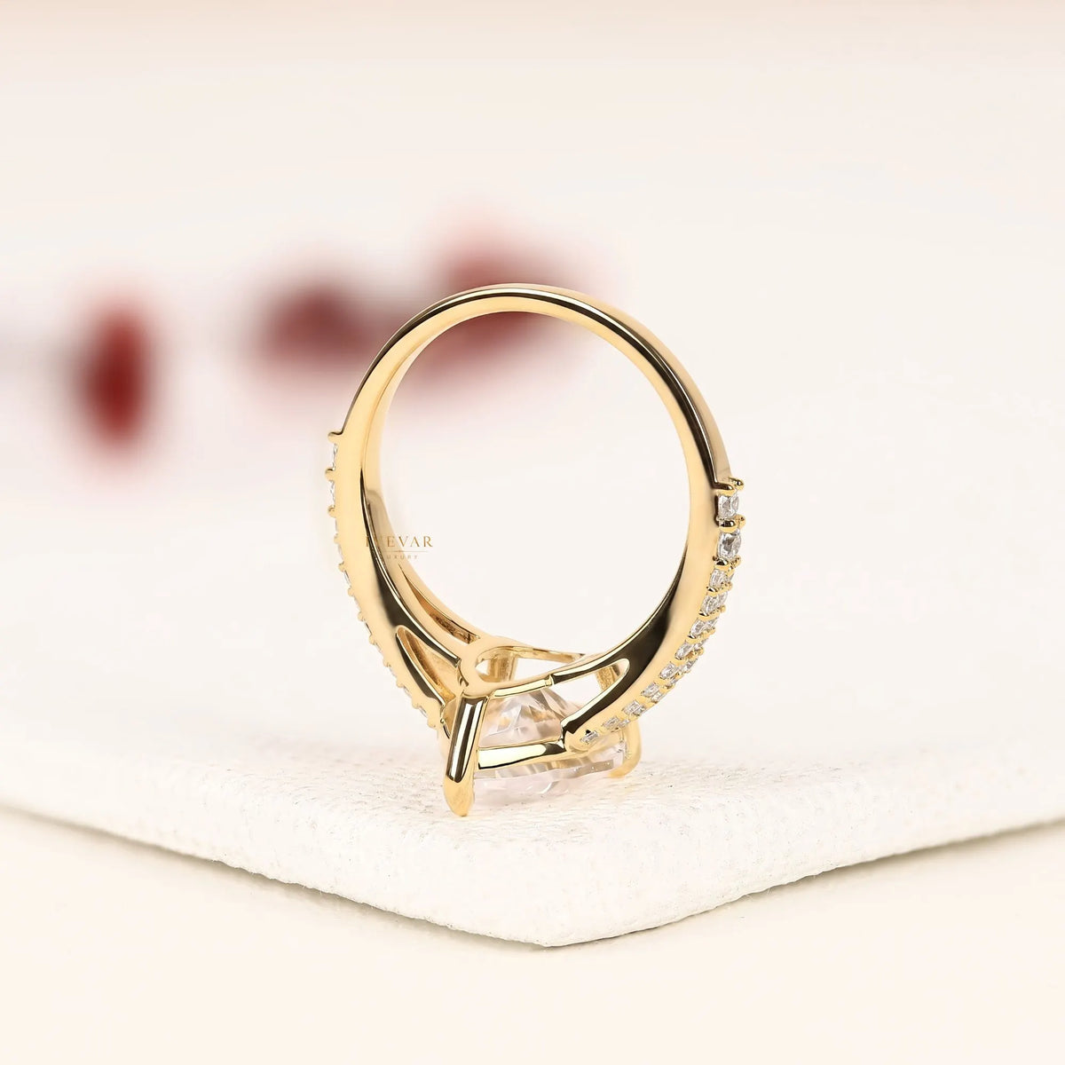 Pear Cut Lab Split Pave Shank Engagement Ring - View 4