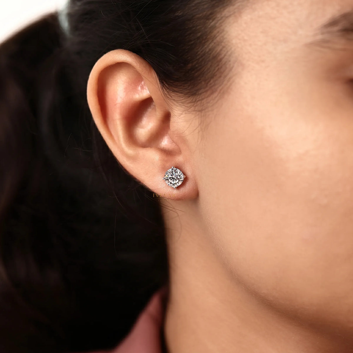 round lab grown diamond solitaire stud earrings - view 4
