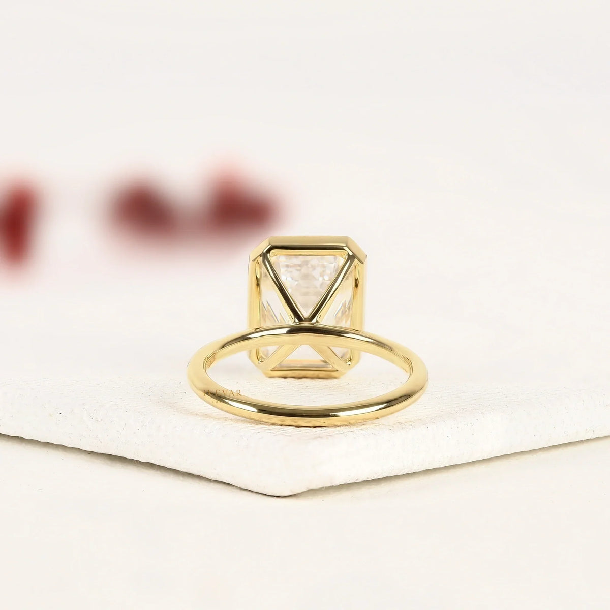 Emerald Cut Lab Diamond Bezel Set Solitaire Ring - View 4