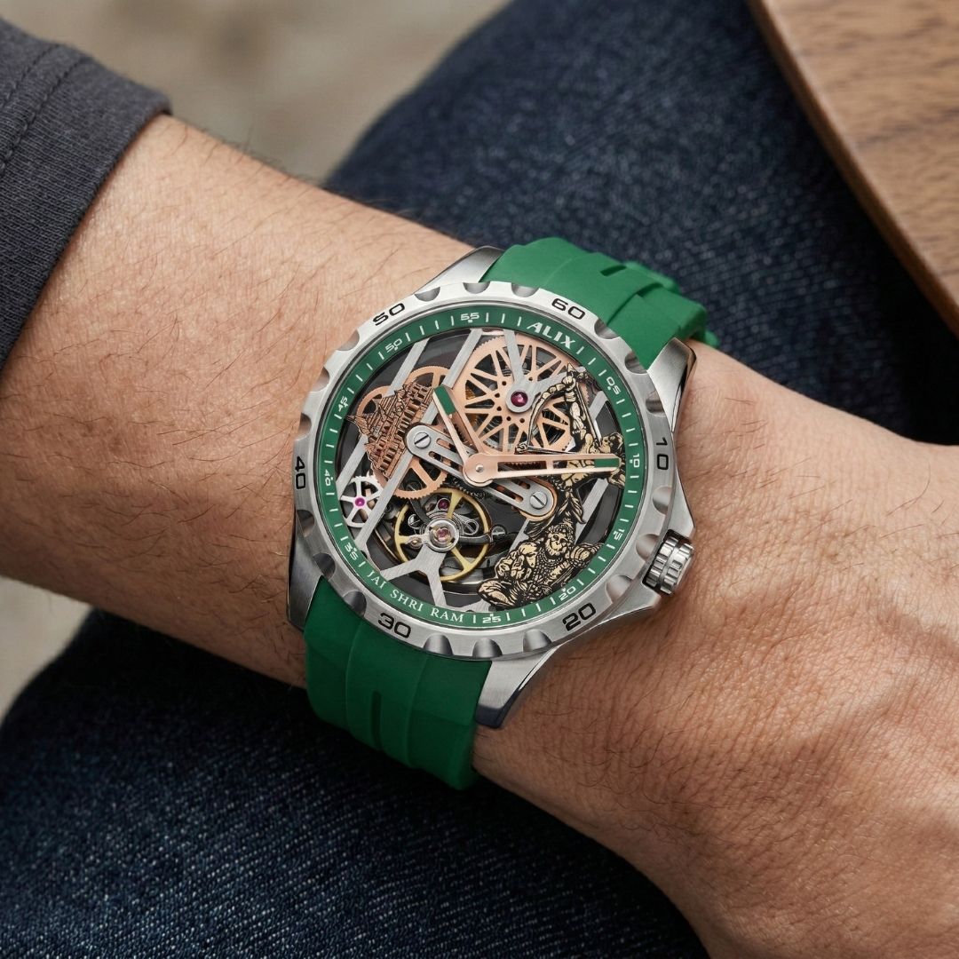 Emerald Green Skeleton Automatic Watch Premium Mechanical Statement Timepiece - View 5