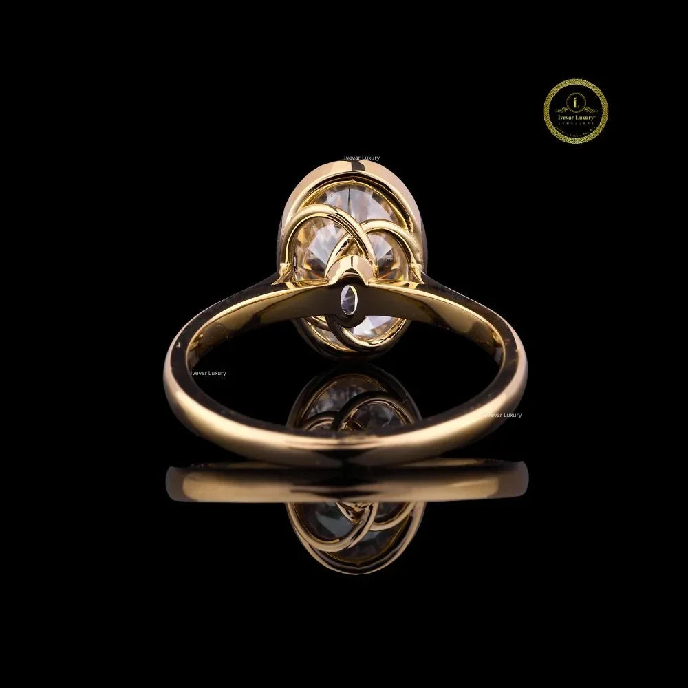 Bezel Set Oval Lab Diamond Solitaire Engagement Ring - View 4