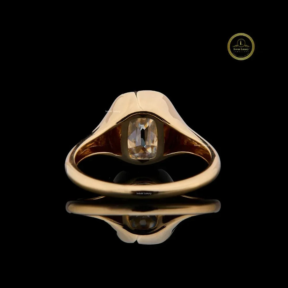 bezel set cushion cut lab diamond solitaire ring - view 4