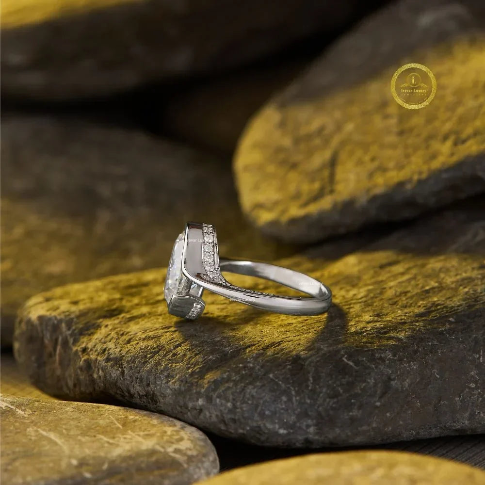 oval bezel half set lab diamond solitaire promise ring - view 4