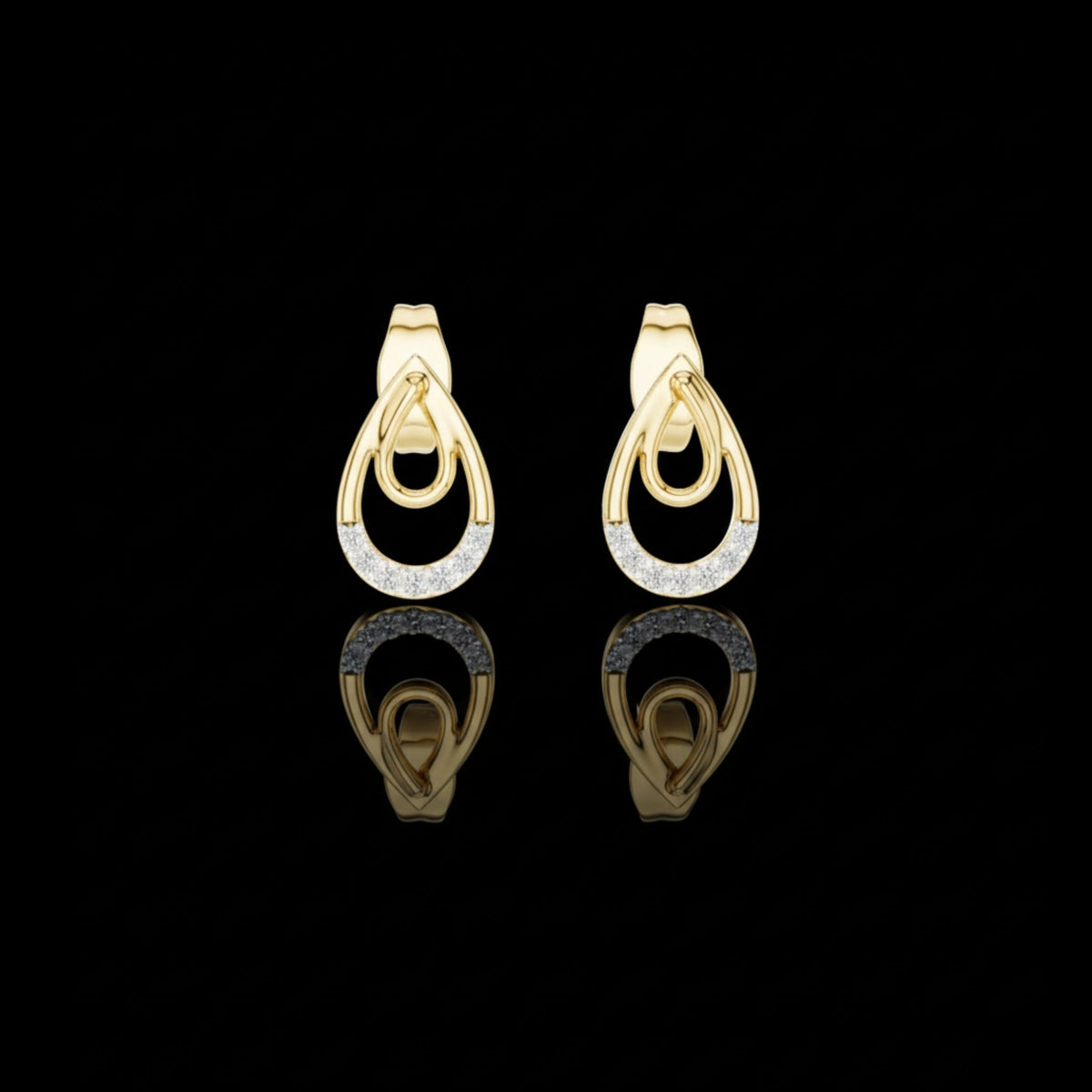 Iconic Loop Round Lab Diamond Stud Earrings with Interlinked Teardrop Elegance