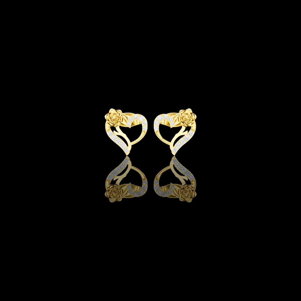 rose flower heart round brilliant cut moissanite diamond stud earrings floral openwork