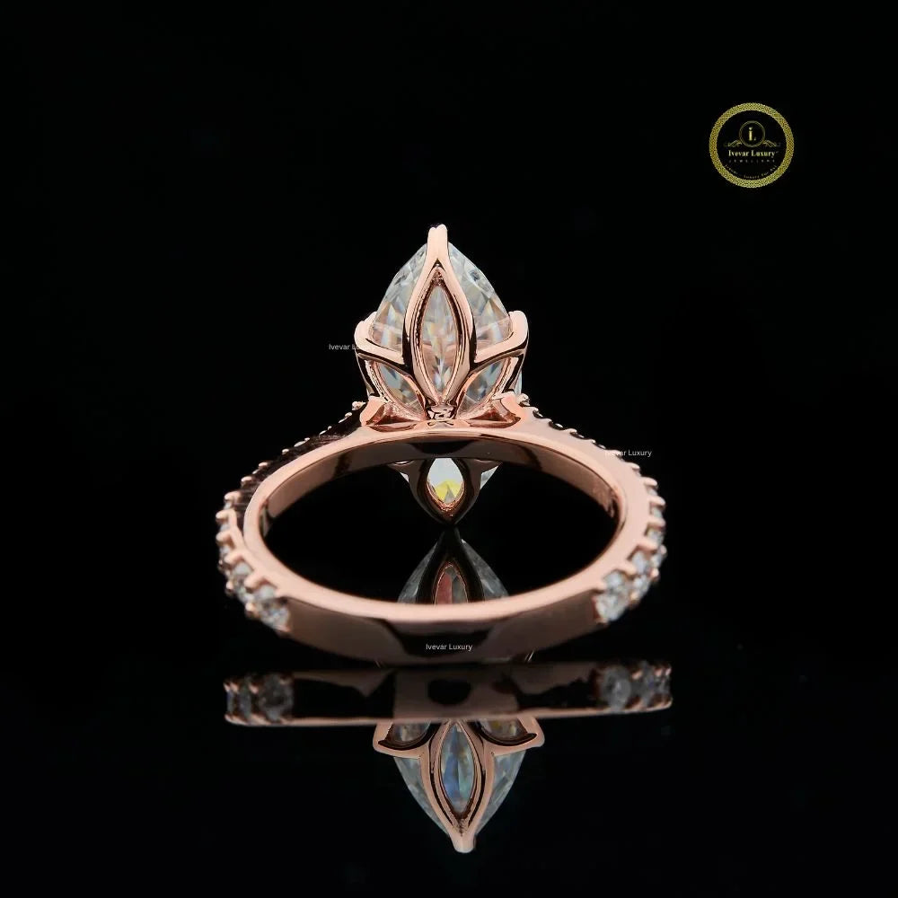Marquise Cut Lab Diamond Pave Solitaire Ring - View 4