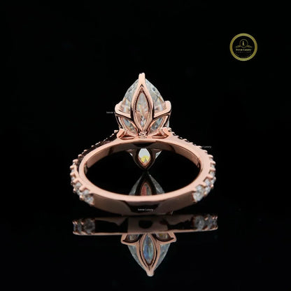Marquise Cut Lab Diamond Pave Solitaire Ring - View 4