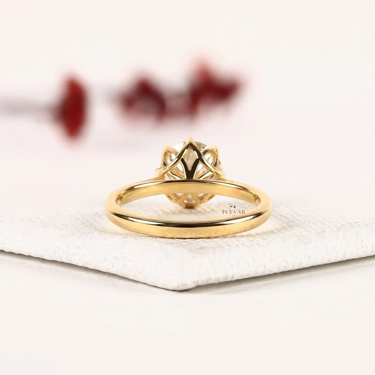 solitaire setting round cut lab diamond engagement ring - view 4
