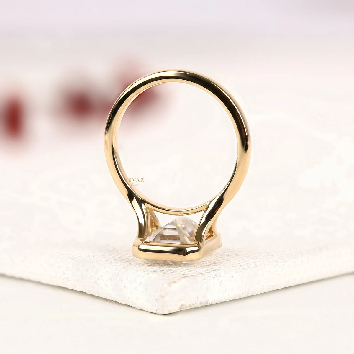 bezel setting emerald lab diamond solitaire engagement ring - view 4
