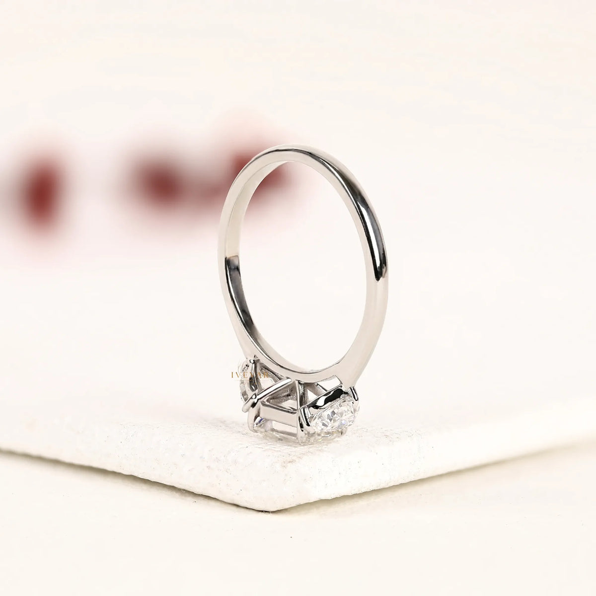 Emerald Cut Three Stone Moissanite Diamond Ring - View 4