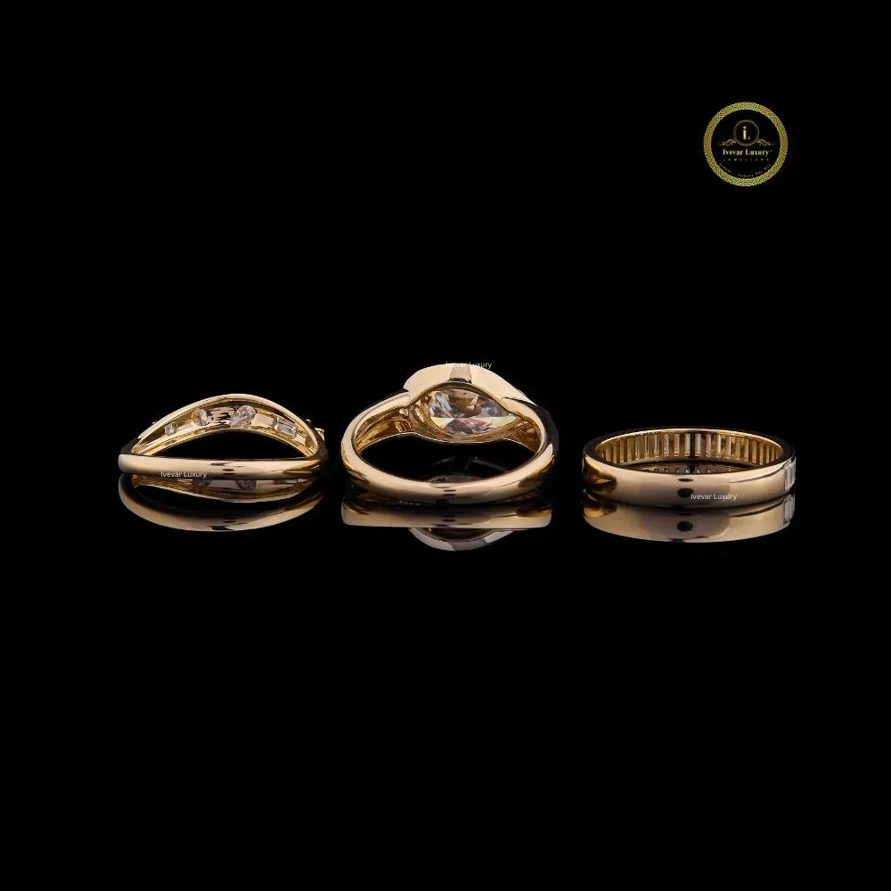 Bezel Set Pear Lab Diamond Solitaire Bridal Ring Set - View 4