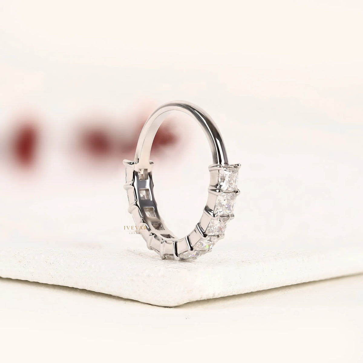 Princess Cut Lab Diamond Half Eternity Band - View 4