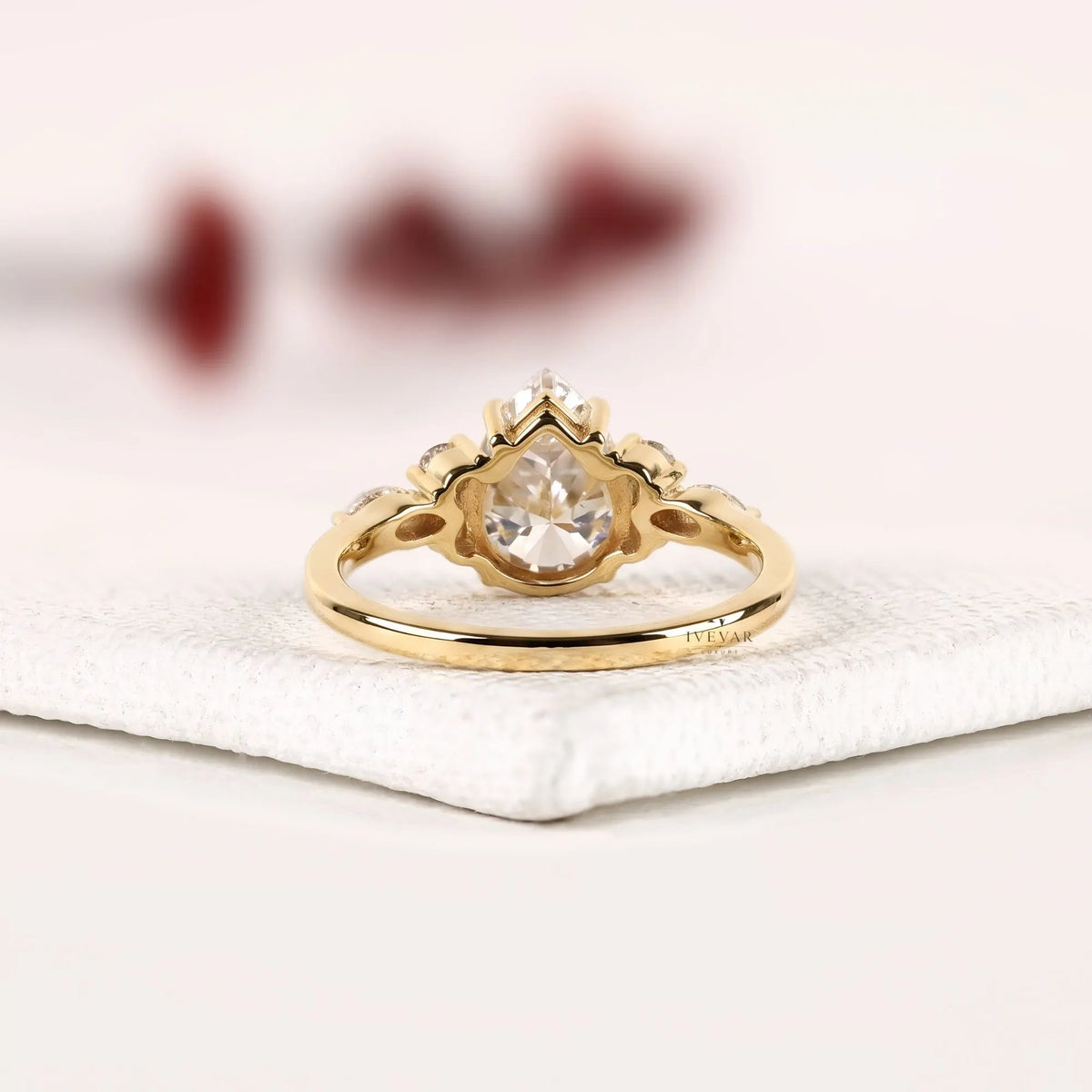Pear Cut Cluster Setting Lab Diamond Engagement Ring - View 4