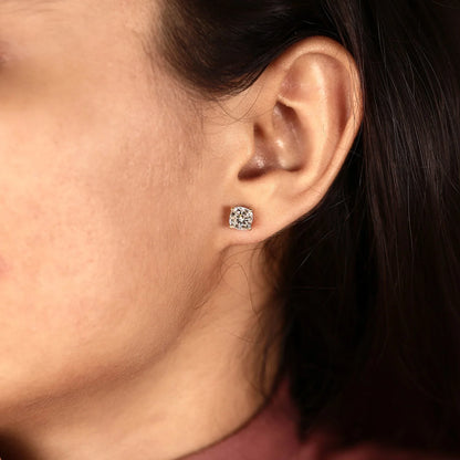 Cushion Cut Lab Diamond Solitaire Stud Earring - View 5