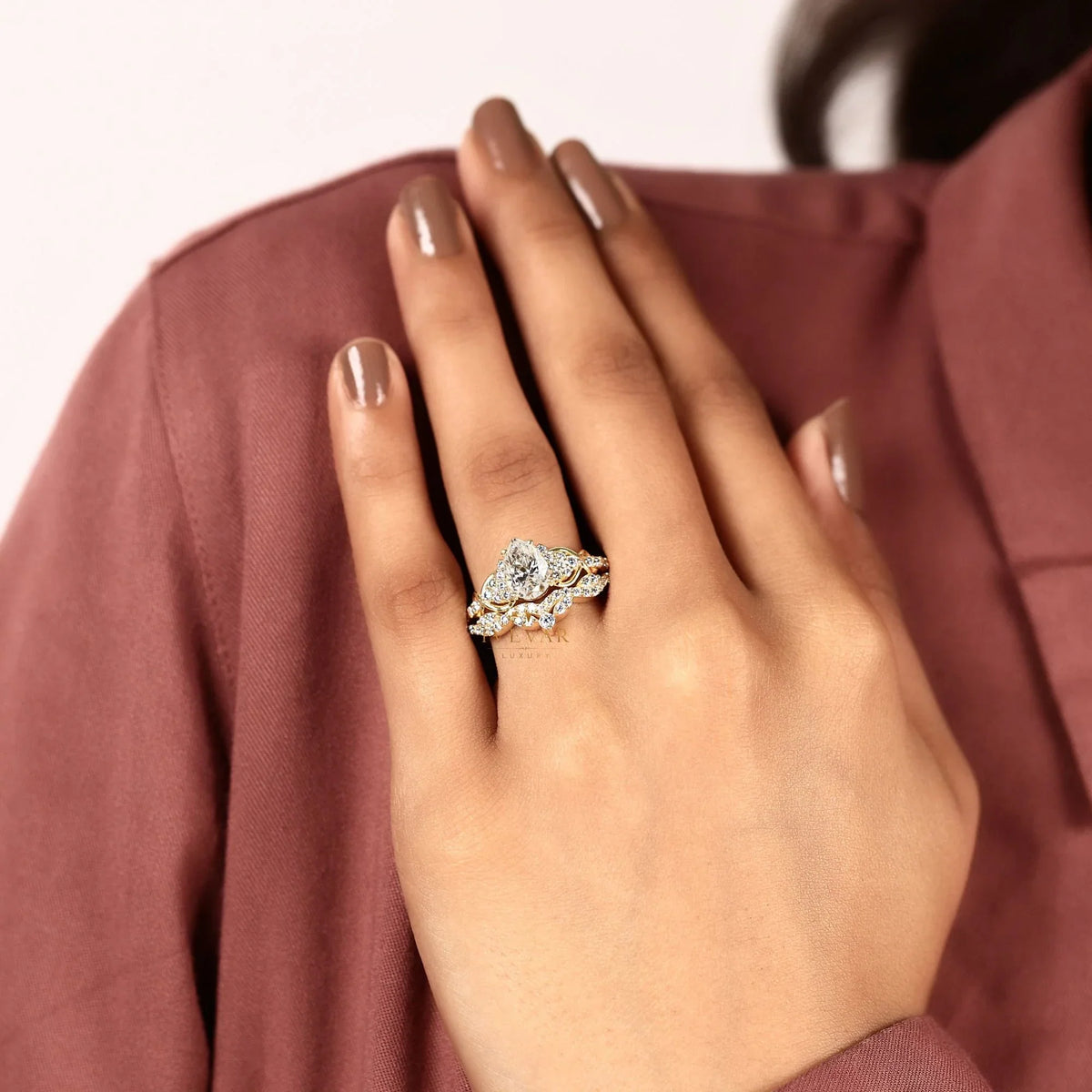 Pear Cut Infinity Lab Diamond Bridal Set - View 5