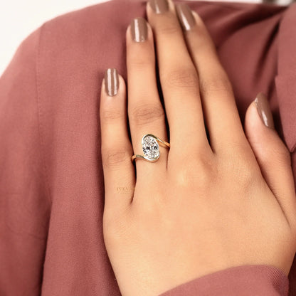 Oval Cut Lab Diamond Bypass Ring with Half Bezel Setting - View 5