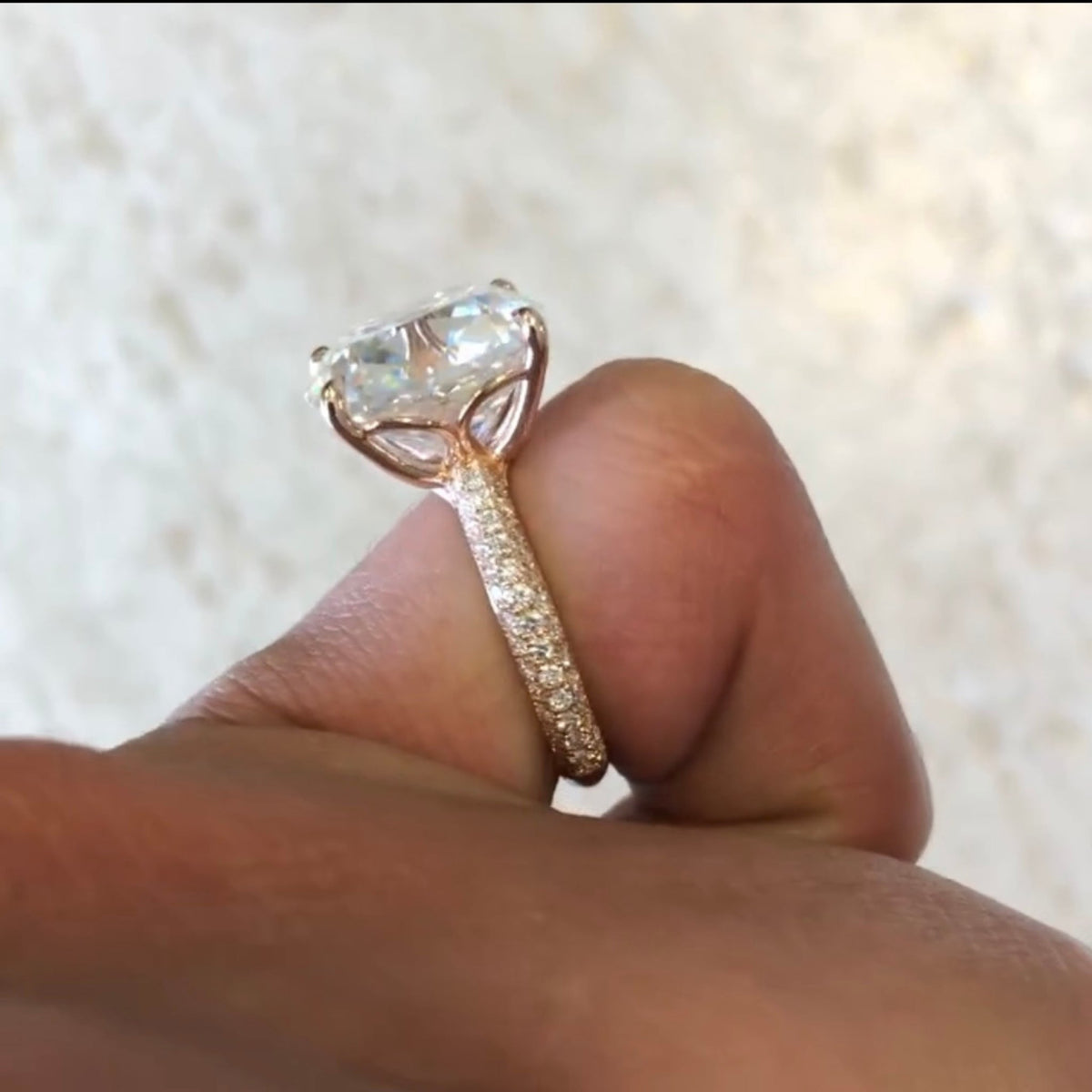 Halo Cushion Cut Moissanite Diamond Pave Engagement Ring - View 5