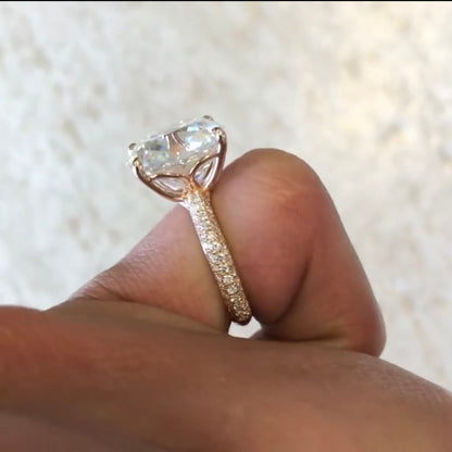 Halo Cushion Cut Moissanite Diamond Pave Engagement Ring - View 5
