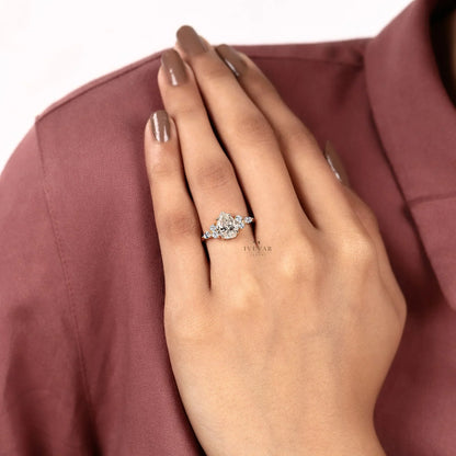 Pear Cut Cluster Setting Lab Diamond Engagement Ring - View 5