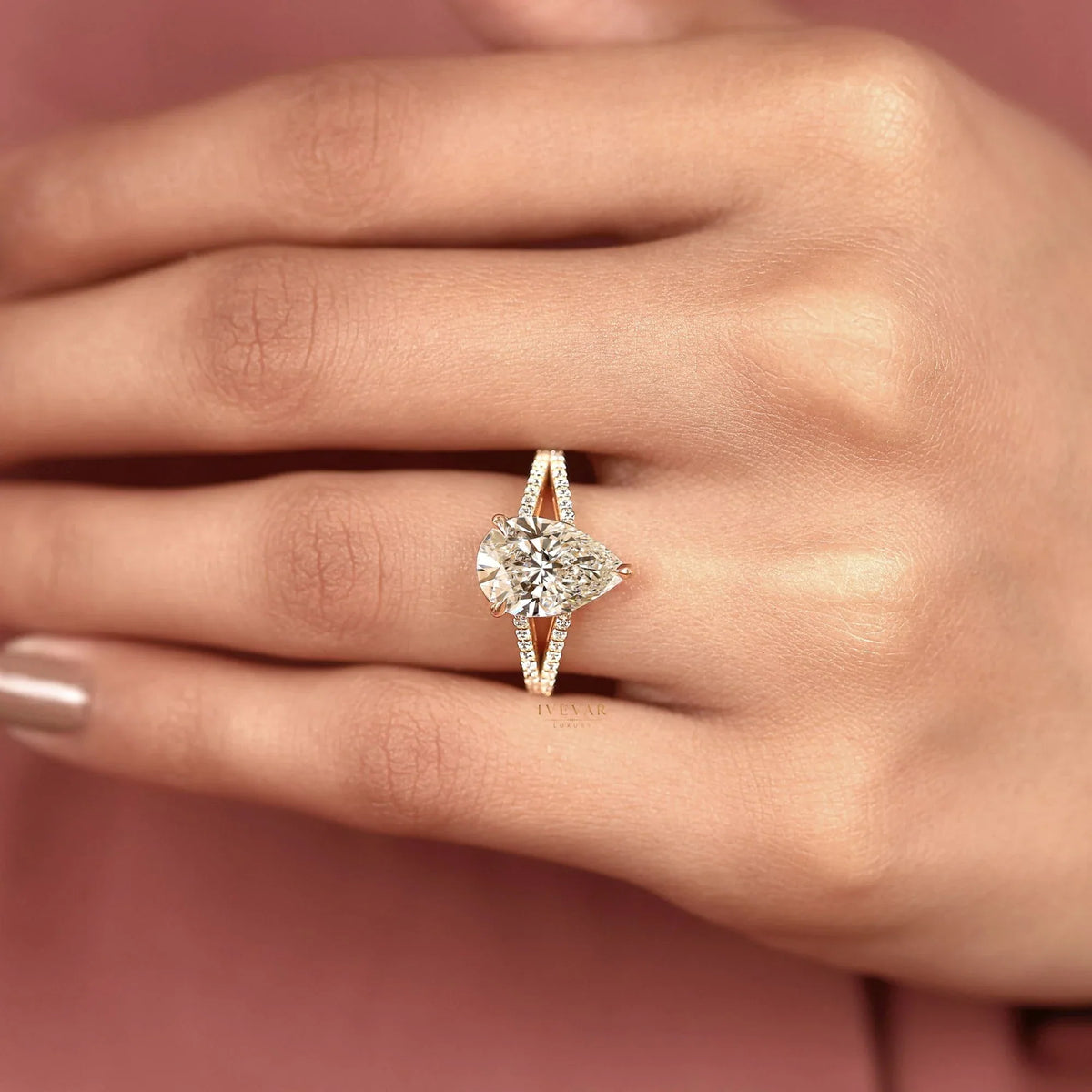 pear cut lab split pave shank engagement ring - view 5