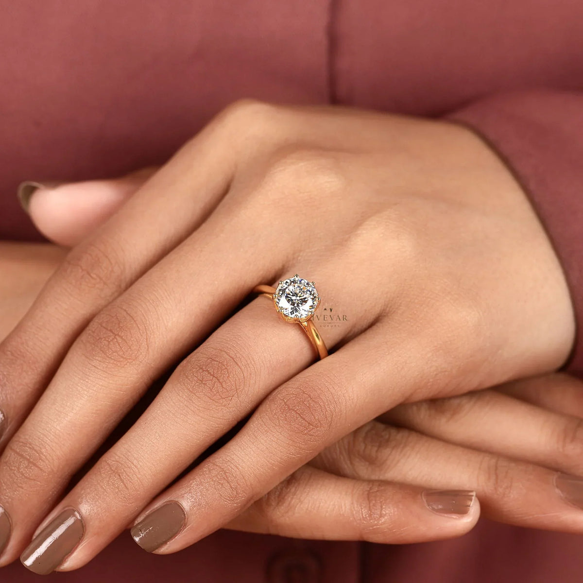 Solitaire Setting Round Cut Lab Diamond Engagement Ring - View 5