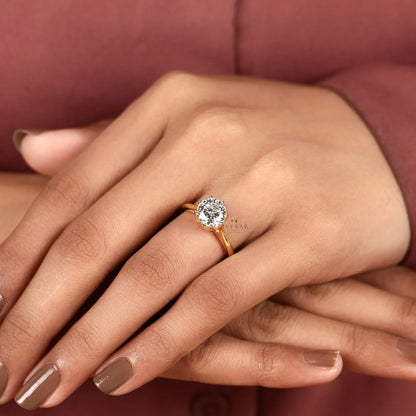 Solitaire Setting Round Cut Lab Diamond Engagement Ring - View 5