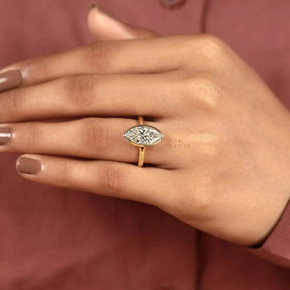 Bezel Set Marquise Cut Lab Split Shank Engagement Ring - View 5