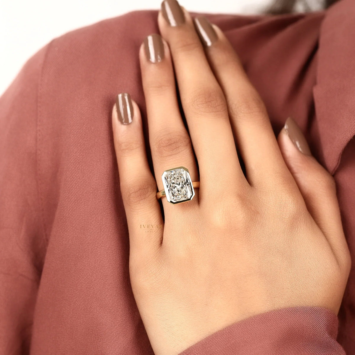 Radiant Cut Lab Diamond Bezel Set Solitaire Ring - View 5
