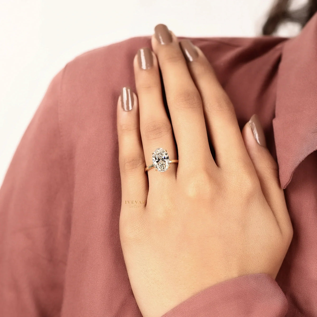 oval cut lab diamond solitaire ring with cathedral setting - view 5