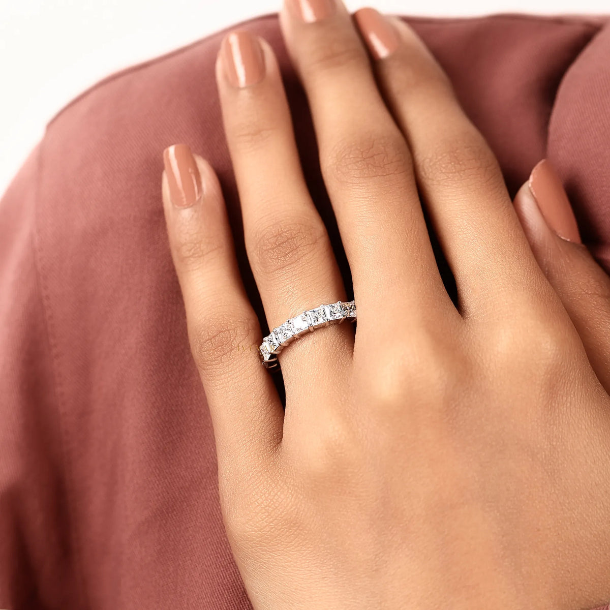 Princess Cut Lab Diamond Half Eternity Band - View 5