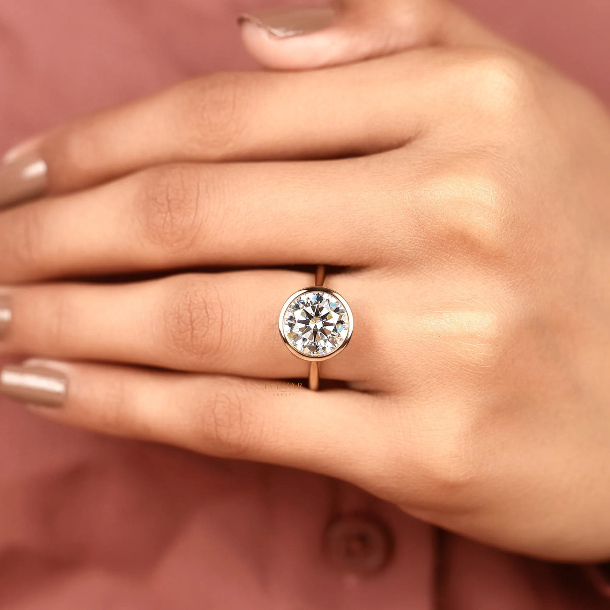 round cut lab diamond bezel set solitaire ring - view 5
