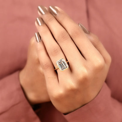 Emerald Cut Lab Diamond Bezel Set Solitaire Ring - View 5
