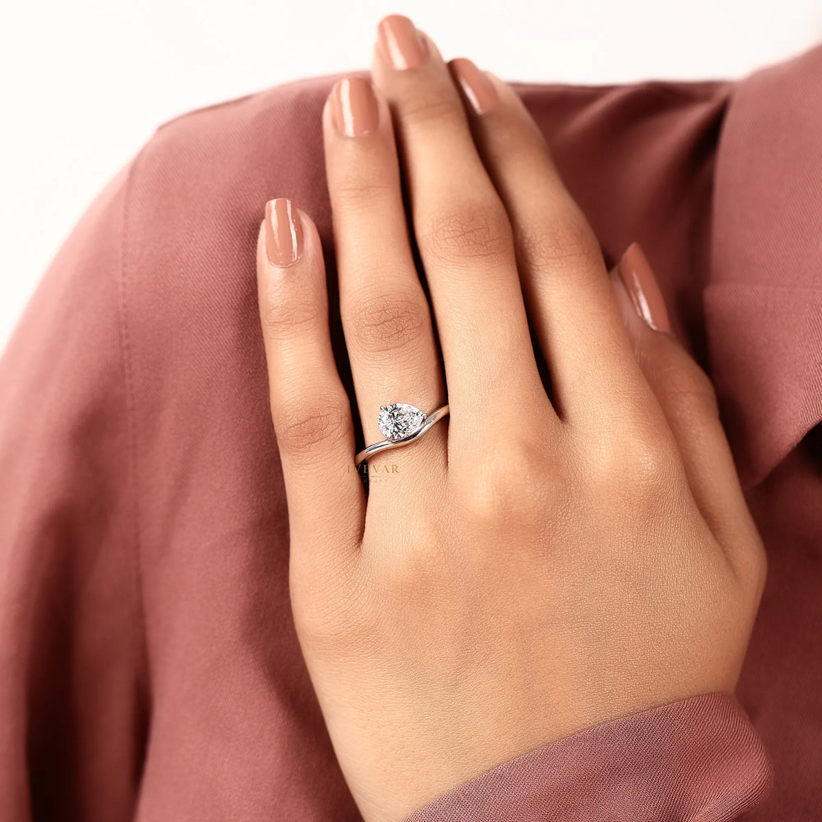 Pear Cut Lab Diamond Solitaire Engagement Ring - View 5