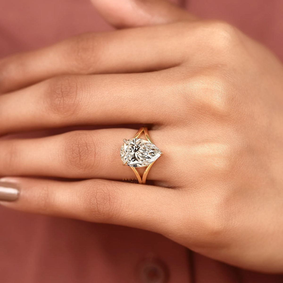 Pear Cut Lab Diamond Ring 3-Prong Solitaire Setting - View 5