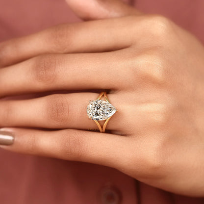 Pear Cut Lab Diamond Ring 3-Prong Solitaire Setting - View 5