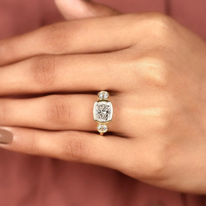 Bezel Setting Three Stone Cushion Lab Diamond Ring - View 6