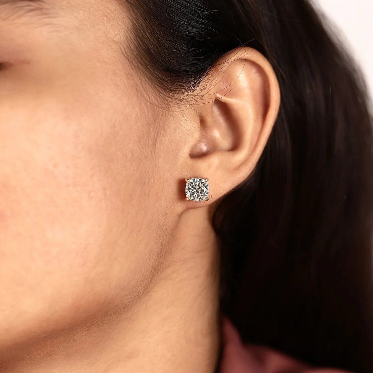 Cushion Cut Lab Diamond Solitaire Stud Earring - View 7