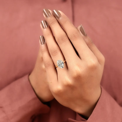 Oval Cut Lab Diamond Solitaire Ring with Cathedral Setting - View 6