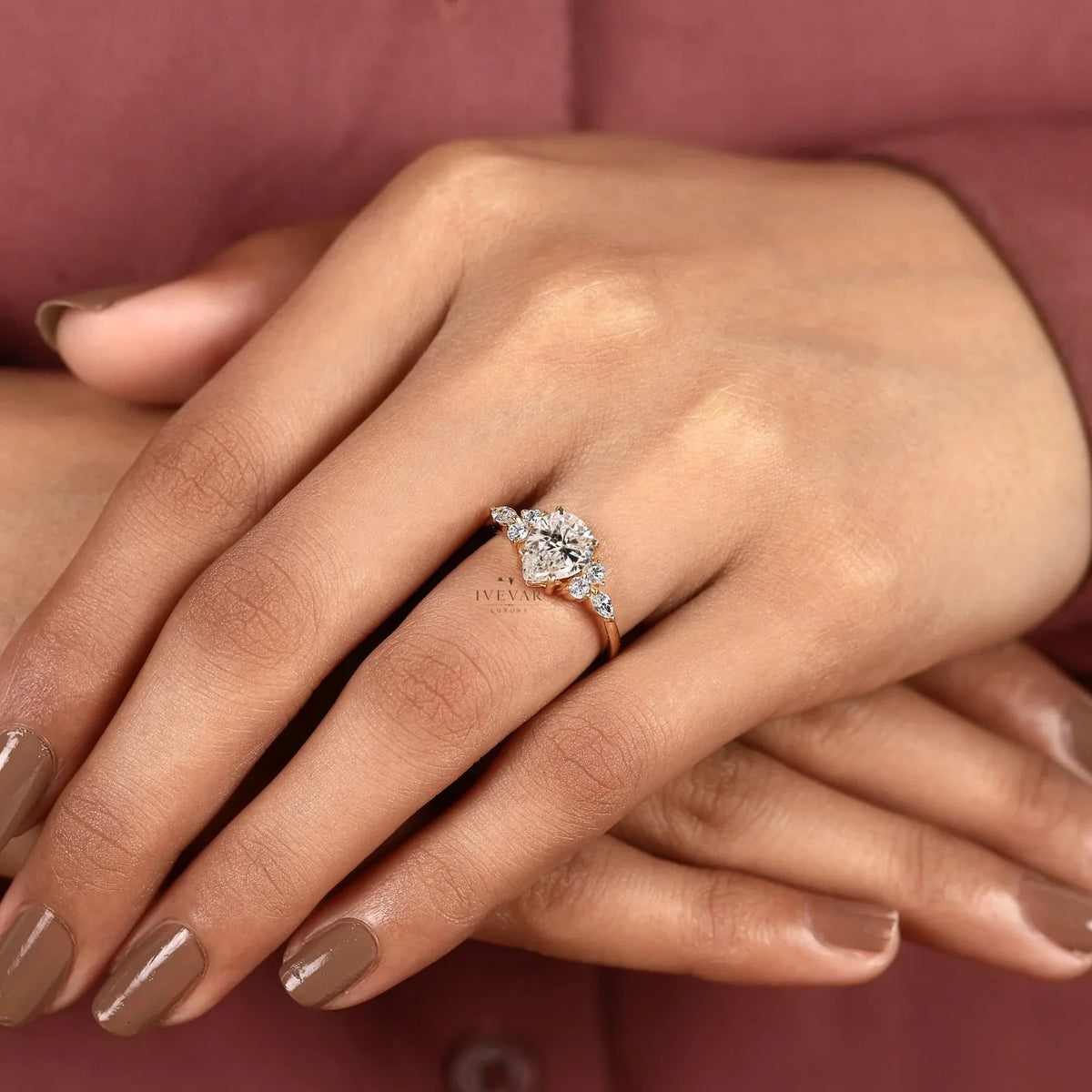 pear cut cluster setting lab diamond engagement ring - view 6
