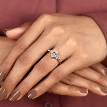 Pear Cut Cluster Setting Lab Diamond Engagement Ring - View 6