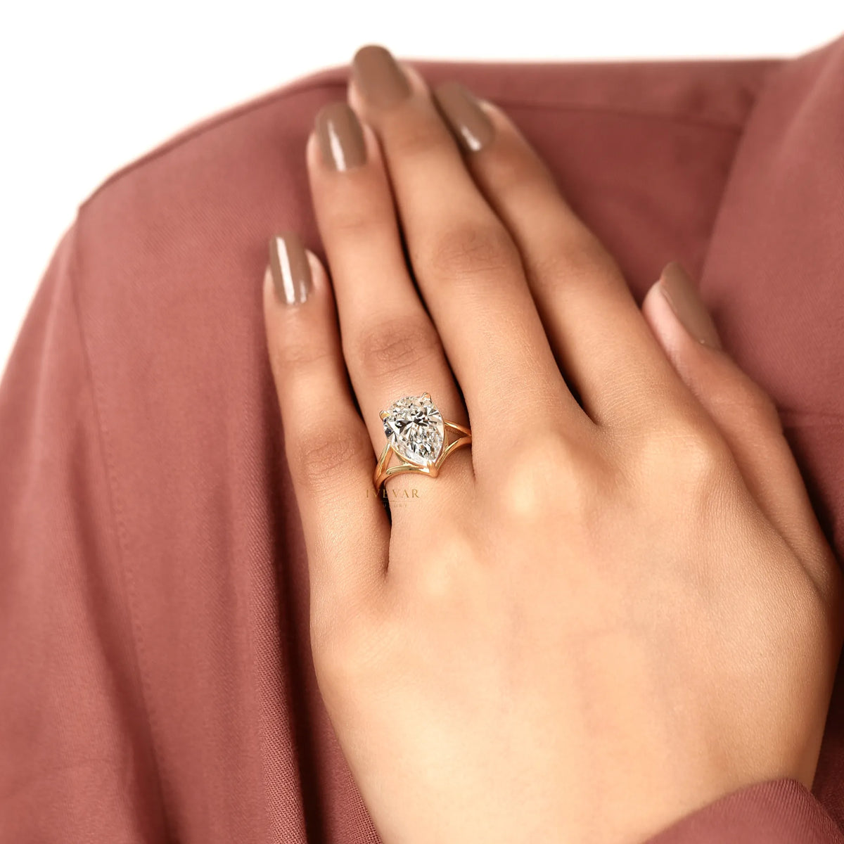 pear cut lab diamond ring 3-prong solitaire setting - view 6