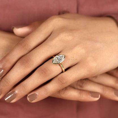 Bezel Set Marquise Cut Lab Split Shank Engagement Ring - View 6